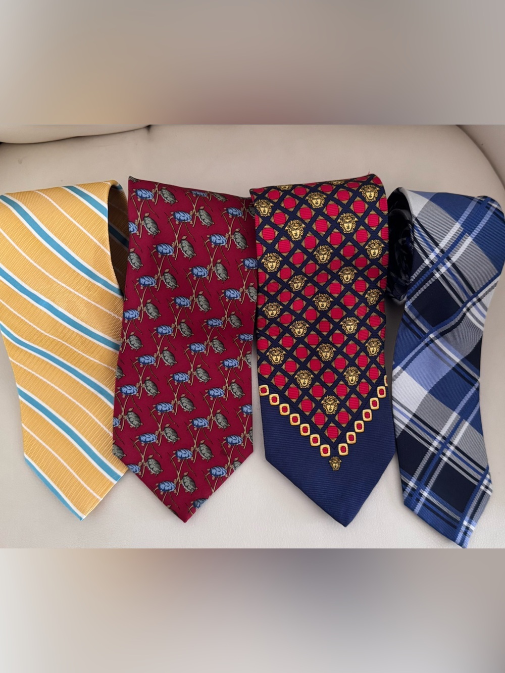 Tiffany,Versace Tie Set — Yellow, Burgundy, Navy & Blue Plaid